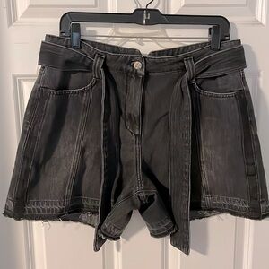 ME+EM London high-end charcoal black denim shorts with belt tie UK Size 14.